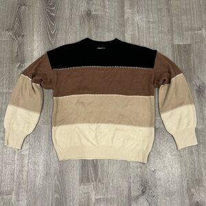 Women’s Colorblock Sweater - Black, Brown, Tan